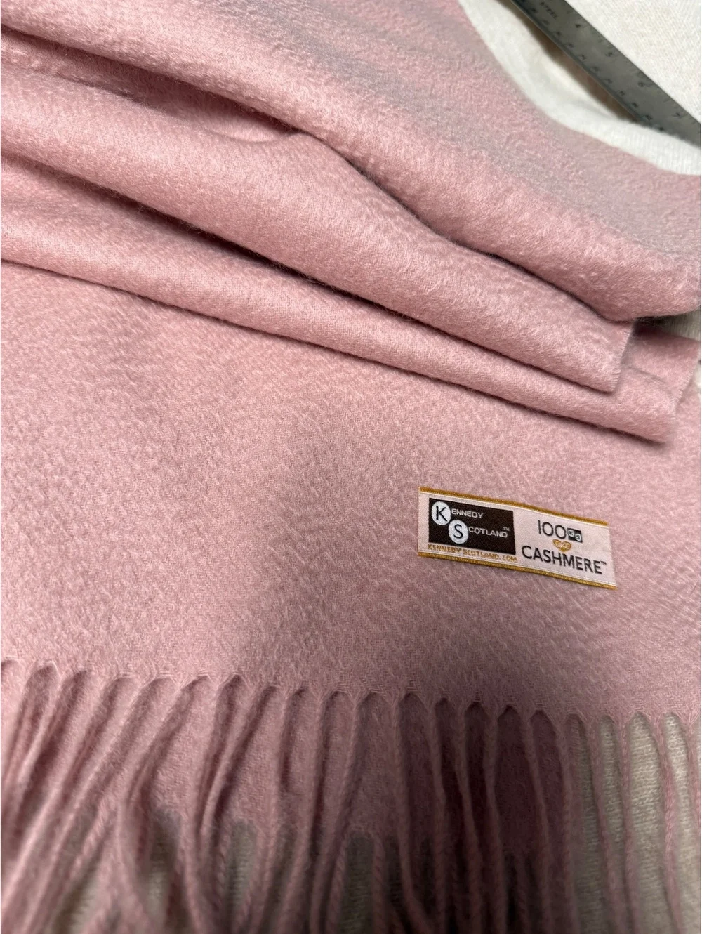 Kennedy Scotland 100% Cashmere Scarf Blush Pink 65” x 12” Fringe